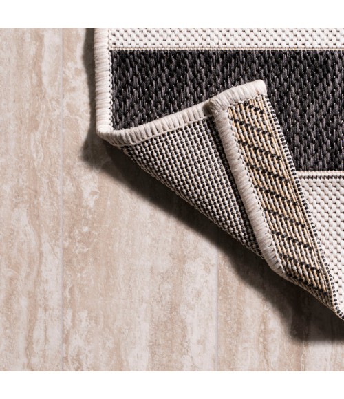 SANTA MONICA Area Rug Aveiro Wide Stripe Black/Cream 2 ft. x 10 ft. Indoor/Outdoor Runner Rug