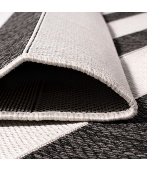 SANTA MONICA Area Rug Aveiro Wide Stripe Black/Cream 2 ft. x 10 ft. Indoor/Outdoor Runner Rug