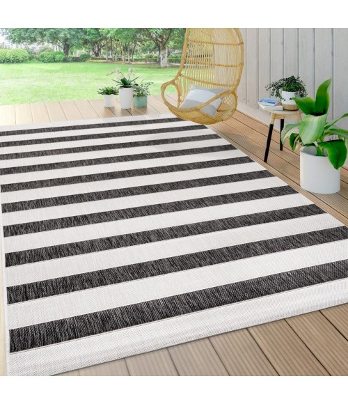 SANTA MONICA Area Rug Aveiro Wide Stripe Black/Cream 4 ft. x 6 ft. Indoor/Outdoor Area Rug