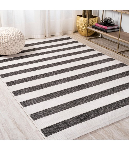 SANTA MONICA Area Rug Aveiro Wide Stripe Black/Cream 4 ft. x 6 ft. Indoor/Outdoor Area Rug