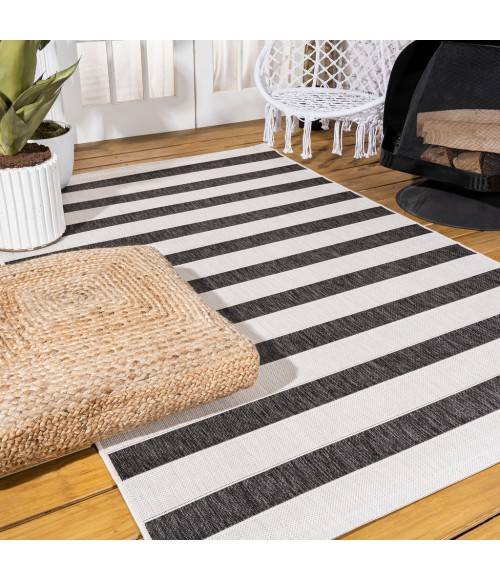 SANTA MONICA Area Rug Aveiro Wide Stripe Black/Cream 4 ft. x 6 ft. Indoor/Outdoor Area Rug