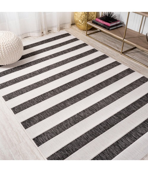 SANTA MONICA Area Rug Aveiro Wide Stripe Black/Cream 4 ft. x 6 ft. Indoor/Outdoor Area Rug
