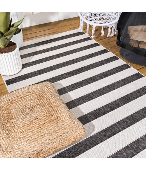 SANTA MONICA Area Rug Aveiro Wide Stripe Black/Cream 4 ft. x 6 ft. Indoor/Outdoor Area Rug