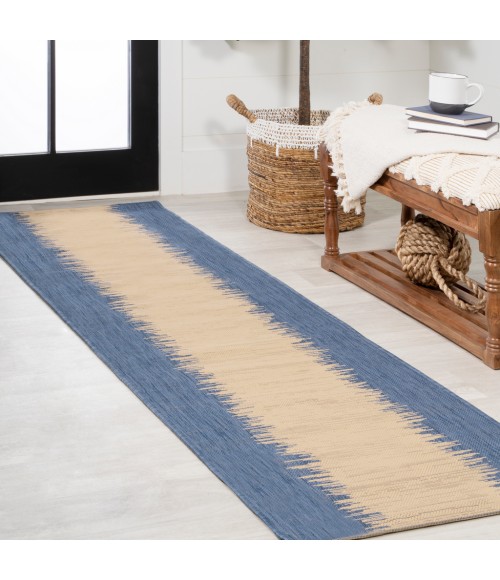 Tavira Modern Strie' Blue/Beige 2 ft. x 10 ft. Indoor/Outdoor Runner Rug