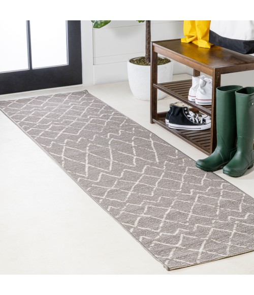 SANTA MONICA Area Rug Madaba Moroccan Trellis Gray/Cream 2 ft. x 8 ft. Indoor/Outdoor Runner Rug