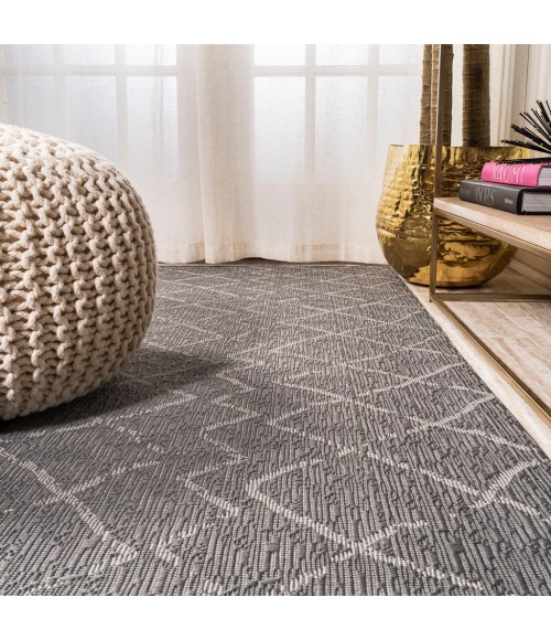 SANTA MONICA Area Rug Madaba Moroccan Trellis Gray/Cream 2 ft. x 8 ft. Indoor/Outdoor Runner Rug