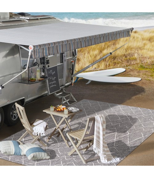 SANTA MONICA Area Rug Madaba Moroccan Trellis Gray/Cream 2 ft. x 8 ft. Indoor/Outdoor Runner Rug