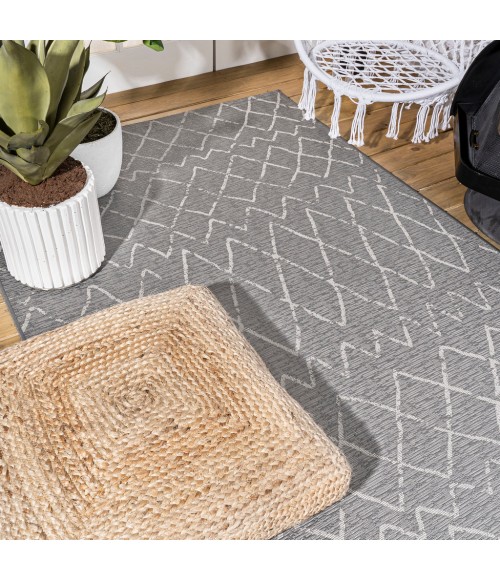 SANTA MONICA Area Rug Madaba Moroccan Trellis Gray/Cream 8 ft. x 10 ft. Indoor/Outdoor Area Rug
