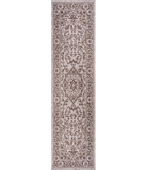 SANTA MONICA Area Rug Jerash Ornate Medallion Brown/Beige 2 ft. x 10 ft. Indoor/Outdoor Runner Rug