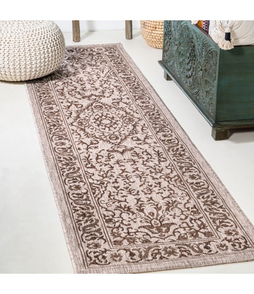 SANTA MONICA Area Rug Jerash Ornate Medallion Brown/Beige 2 ft. x 10 ft. Indoor/Outdoor Runner Rug