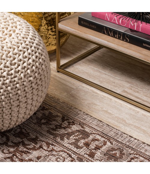 SANTA MONICA Area Rug Jerash Ornate Medallion Brown/Beige 2 ft. x 10 ft. Indoor/Outdoor Runner Rug