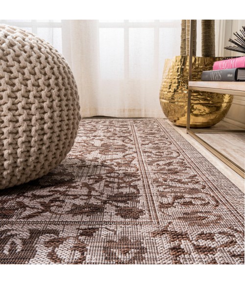 SANTA MONICA Area Rug Jerash Ornate Medallion Brown/Beige 2 ft. x 10 ft. Indoor/Outdoor Runner Rug