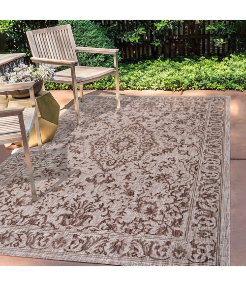 SANTA MONICA Area Rug Jerash Ornate Medallion Brown/Beige 5 ft. x 8 ft. Indoor/Outdoor Area Rug