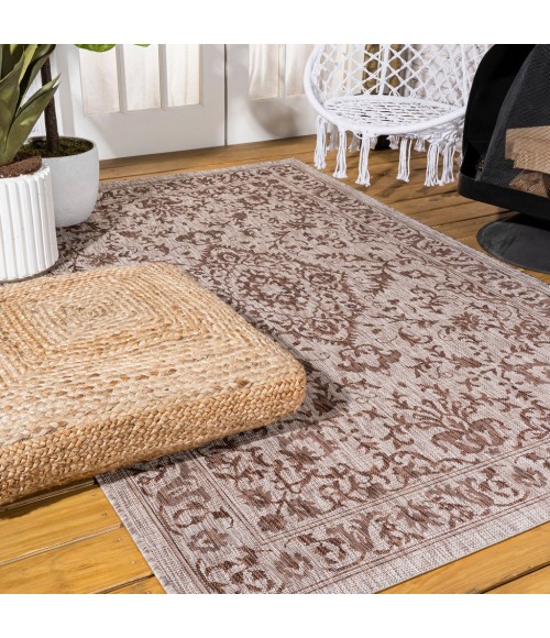 SANTA MONICA Area Rug Jerash Ornate Medallion Brown/Beige 5 ft. x 8 ft. Indoor/Outdoor Area Rug