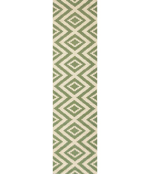 SANTA MONICA Area Rug Sintra Diamond Tribal Green/Cream 2 ft. x 10 ft. Indoor/Outdoor Runner Rug