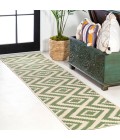 SANTA MONICA Area Rug Sintra Diamond Tribal Green/Cream 2 ft. x 10 ft. Indoor/Outdoor Runner Rug