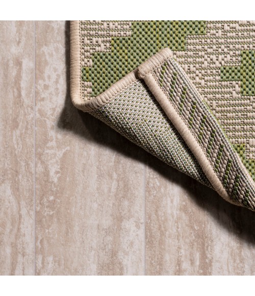 SANTA MONICA Area Rug Sintra Diamond Tribal Green/Cream 2 ft. x 10 ft. Indoor/Outdoor Runner Rug