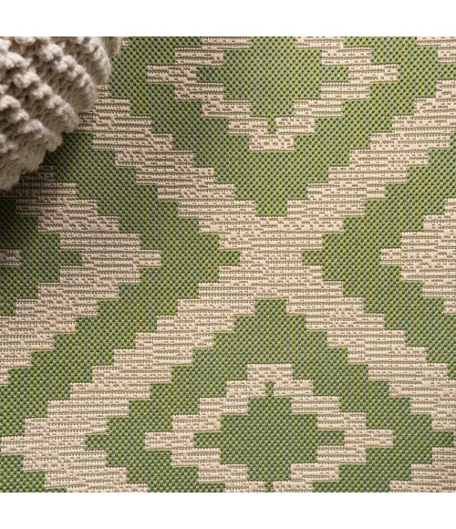 SANTA MONICA Area Rug Sintra Diamond Tribal Green/Cream 2 ft. x 10 ft. Indoor/Outdoor Runner Rug