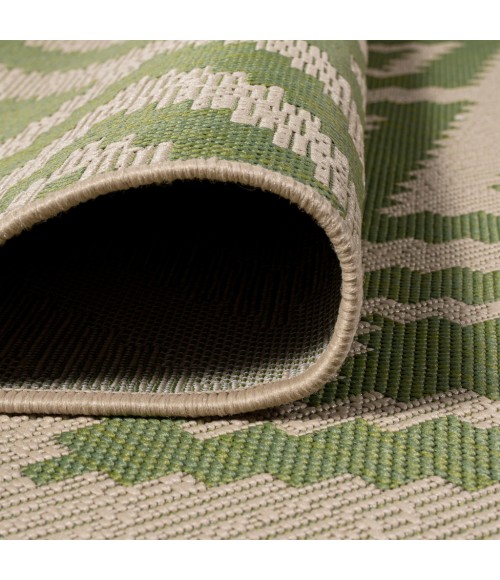 SANTA MONICA Area Rug Sintra Diamond Tribal Green/Cream 2 ft. x 10 ft. Indoor/Outdoor Runner Rug
