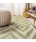 SANTA MONICA Area Rug Sintra Diamond Tribal Green/Cream 2 ft. x 10 ft. Indoor/Outdoor Runner Rug