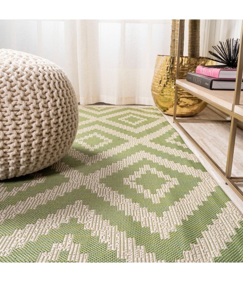 SANTA MONICA Area Rug Sintra Diamond Tribal Green/Cream 2 ft. x 10 ft. Indoor/Outdoor Runner Rug