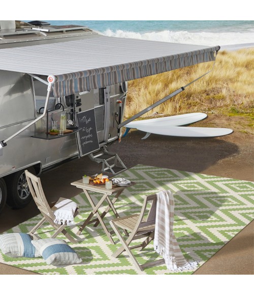 SANTA MONICA Area Rug Sintra Diamond Tribal Green/Cream 2 ft. x 10 ft. Indoor/Outdoor Runner Rug