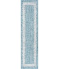 Scandi Minimalist Border Aqua/Ivory 2 ft. x 8 ft. Indoor/Outdoor Runner Rug