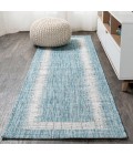 Scandi Minimalist Border Aqua/Ivory 2 ft. x 8 ft. Indoor/Outdoor Runner Rug