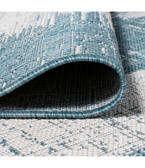 Scandi Minimalist Border Aqua/Ivory 2 ft. x 8 ft. Indoor/Outdoor Runner Rug