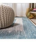 Scandi Minimalist Border Aqua/Ivory 2 ft. x 8 ft. Indoor/Outdoor Runner Rug