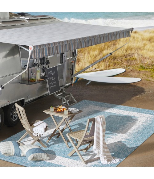 Scandi Minimalist Border Aqua/Ivory 2 ft. x 8 ft. Indoor/Outdoor Runner Rug