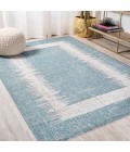 Scandi Minimalist Border Aqua/Ivory 3 ft. x 5 ft. Indoor/Outdoor Area Rug