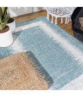 Scandi Minimalist Border Aqua/Ivory 3 ft. x 5 ft. Indoor/Outdoor Area Rug