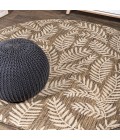SANTA MONICA Area Rug Nevis Palm Frond Brown/Beige 5' Round Indoor/Outdoor Area Rug