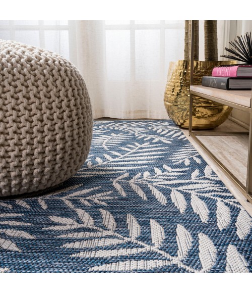 Nevis Palm Frond Navy/Ivory 2 ft. x 10 ft. Indoor/Outdoor Runner Rug