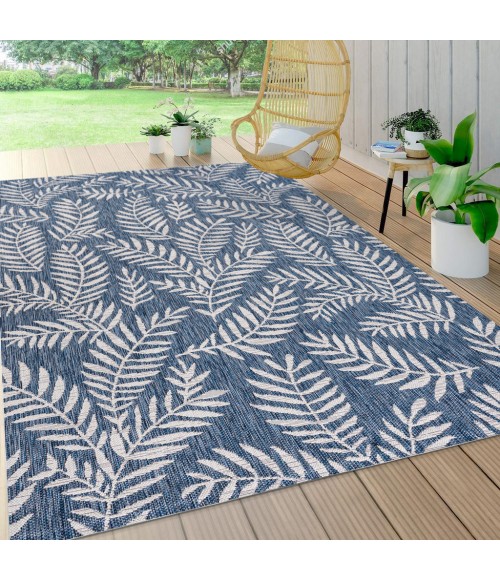 SANTA MONICA Area Rug Nevis Palm Frond Navy/Ivory 4 ft. x 6 ft. Indoor/Outdoor Area Rug