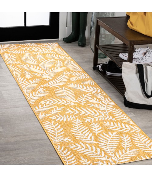 SANTA MONICA Area Rug Nevis Palm Frond Yellow/Cream 2 ft. x 10 ft. Indoor/Outdoor Runner Rug