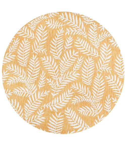 SANTA MONICA Area Rug Nevis Palm Frond Yellow/Cream 5' Round Indoor/Outdoor Area Rug