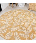 SANTA MONICA Area Rug Nevis Palm Frond Yellow/Cream 5' Round Indoor/Outdoor Area Rug