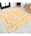 Nevis Palm Frond Yellow/Cream 5' Square Indoor/Outdoor Area Rug