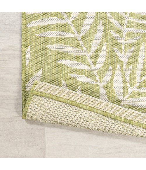 SANTA MONICA Area Rug Nevis Palm Frond Green/Cream 5' Round Indoor/Outdoor Area Rug
