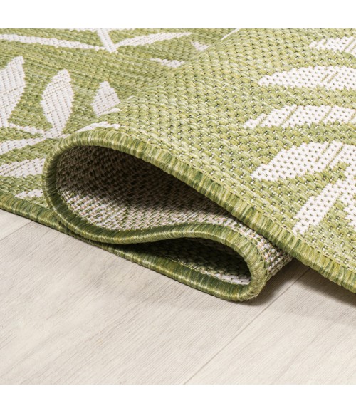 SANTA MONICA Area Rug Nevis Palm Frond Green/Cream 5' Round Indoor/Outdoor Area Rug
