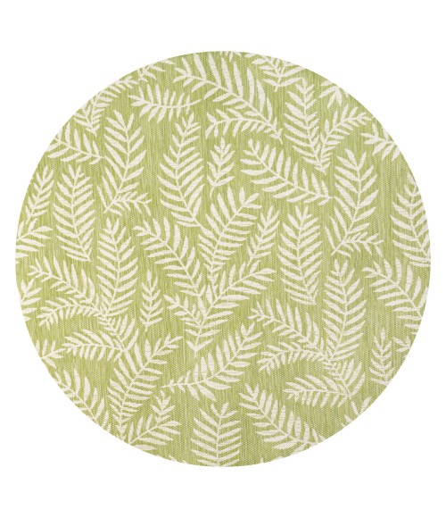 SANTA MONICA Area Rug Nevis Palm Frond Green/Cream 5' Round Indoor/Outdoor Area Rug