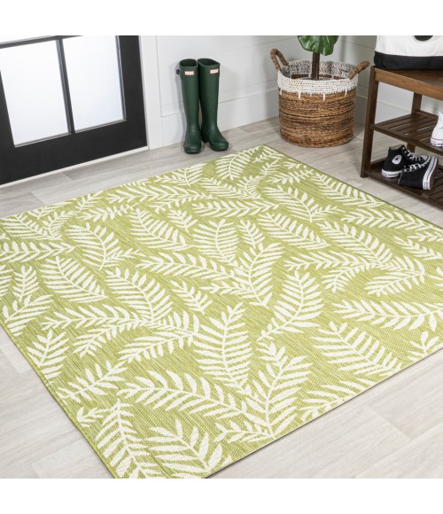 Nevis Palm Frond Green/Cream 5' Square Indoor/Outdoor Area Rug