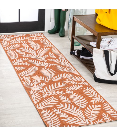 Nevis Palm Frond Orange/Cream 2 ft. x 10 ft. Indoor/Outdoor Runner Rug