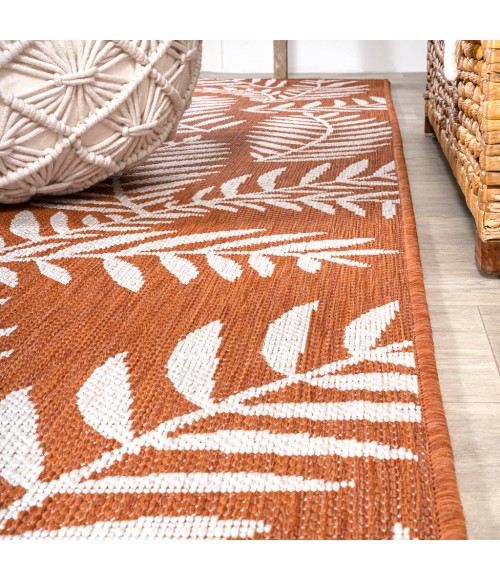 Nevis Palm Frond Orange/Cream 2 ft. x 10 ft. Indoor/Outdoor Runner Rug