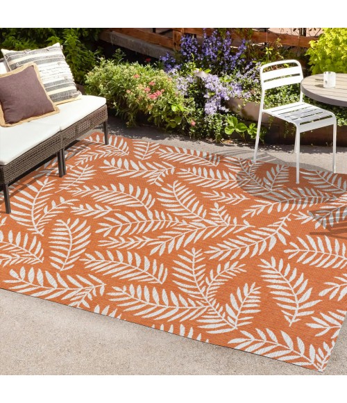 Nevis Palm Frond Orange/Cream 9 ft. x 12 ft. Indoor/Outdoor Area Rug