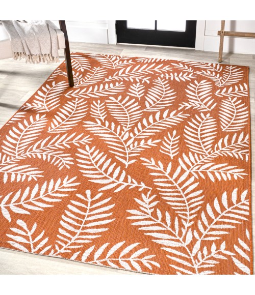 Nevis Palm Frond Orange/Cream 9 ft. x 12 ft. Indoor/Outdoor Area Rug