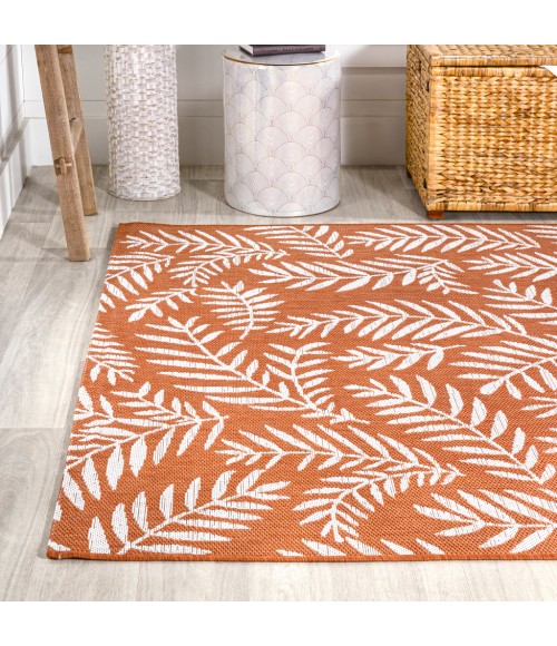 Nevis Palm Frond Orange/Cream 9 ft. x 12 ft. Indoor/Outdoor Area Rug