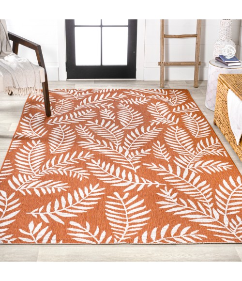 Nevis Palm Frond Orange/Cream 9 ft. x 12 ft. Indoor/Outdoor Area Rug